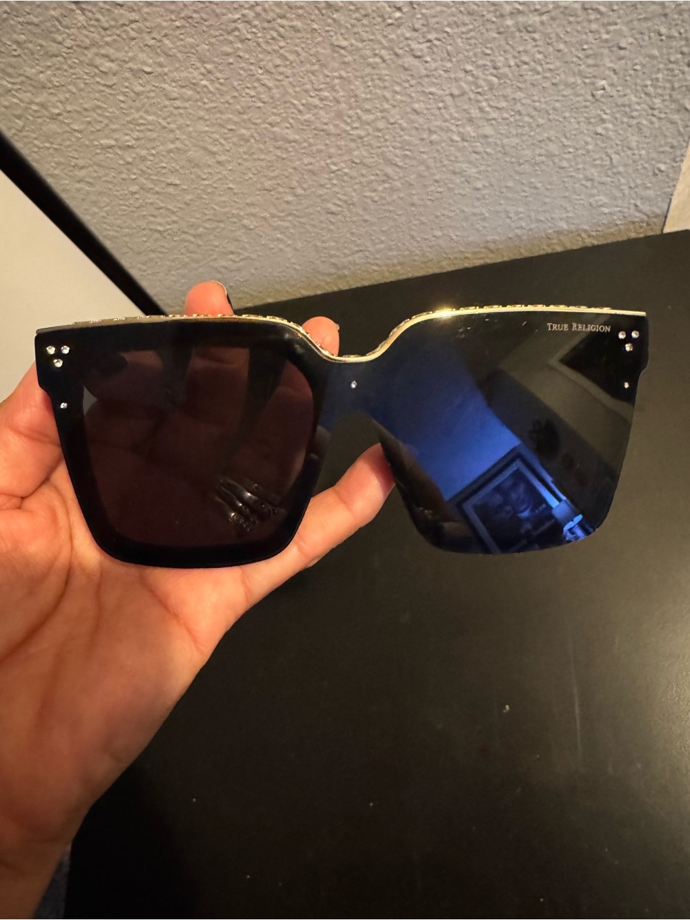 True Religion Black Sunglasses with Gold Trim